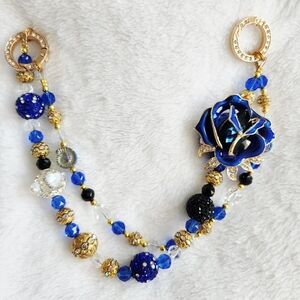 Elegant Blue and Gold Floral Bag Charm Chain